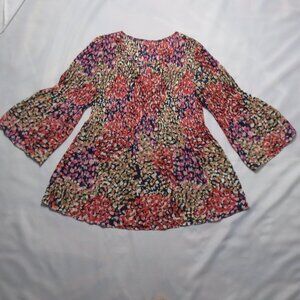 BOHO womens BLOUSE top BELL SLEEVES shirt CREPE polyester LIGHTWEIGHT SIZE S